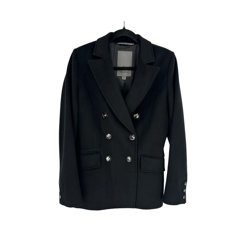 Vera Wang Peacoat Womens M Black Wool Blend Double Breasted Classic Winter Coat